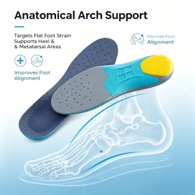 Antibacterial Anti-Odor Orthotic Insoles with Non-Slip Rubber Bottom, for Fitness Training Outdoor Sports Soft Cushioning Feel