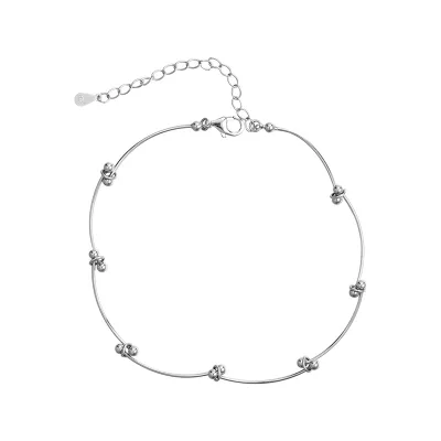 S925 Silver Minimalist Geometric Shape Wave Beaded Anklet Women's Segmented Splicing Rhodium Plated Everyday Wear Light