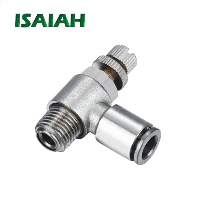 ISAIAH Pneumatic Metal Material Brass Nickel Plated OEM Air Speed Control Flow Throttle Valve