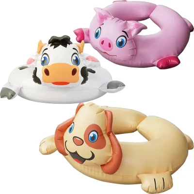 3Pack Inflatable Split Ring Floatie Kids Toddler Pool Floats Ages 3-8 Cartoon Pig Dog Cow Animal Swimming Ring Tube Water Toys
