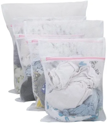 3-Piece L / M / S Size Laundry Mesh Wash Bags Set Durable Coarse Mesh Laundry Bag with Zip White Laundry Mesh Bag