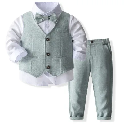 Boys Formal Wear Children Clothing Spring Autumn New Style Cotton European American Style Shirt Vest Pants Set Baby Clothes