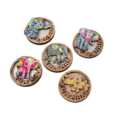Traditional Yunnan Elephant Wooden Eco-Friendly Fridge Magnets | Handcrafted 3D Folk Art Wall-Mounted Home Decor Holiday Gifts