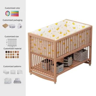 Solid Wood Modern Baby Crib Fence Set with Adjustable Height & Lockable Features for Kindergarten Use