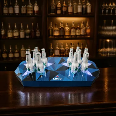 Custom Logo LED Bottle Presenter Double Neon Border Acrylic Wine Bottle Glorifier for Nightclub Bar VIP Event Decor
