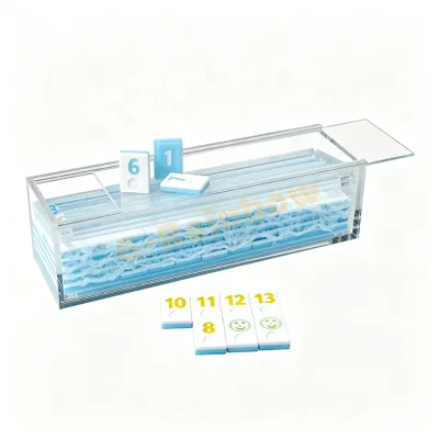 Sky Blue Board Rummy Game Set Acrylic Rummikub Tiles Pantone Color Matching Rummy Cube Set  with Box &Rack