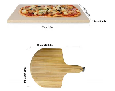 Customizable Rectangular Pizza Stone for Grill Wooden Peel for Pies Pastry Bread Calzone Featuring Custom Cutter Packaged Box