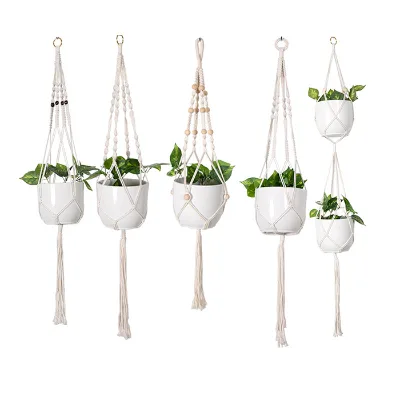 Dropshiping Macrame Wall Plant Hangers Handmade White Cotton Rope Minimalist Garden Home Decor Flower Pot Holder