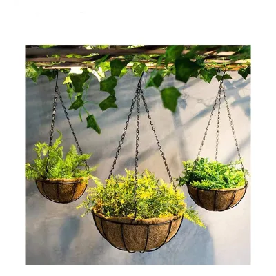 Metal Hanging Planter Basket With Coco Coir Liner Wall Mount Wire Plant Holder for Indoor Outdoor Garden Porch and Balcony