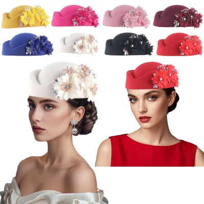 European American Retro British Style Bowler Womens Church Derby Headdress Flower Soft Beret