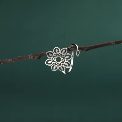 Filigree Sunflower Stainless Steel Ring Women Open Adjustable Vintage Finger Ring Buddhism Bohemian Jewelry Wedding Gifts