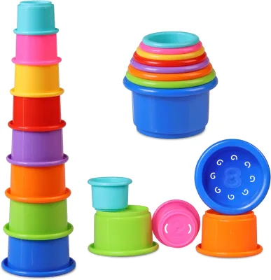 The First Years Colorful Stacking Cup Baby Bath Toy Set for Learning