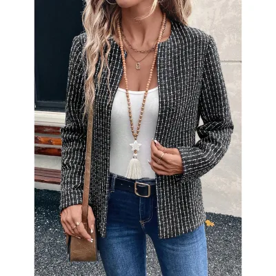 Women's Casual Striped Long Cardigan with Open Front XL Size Winter Wear Polyester Lining Long Sleeves Autumn OEM Knitwear