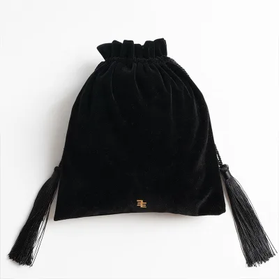 Custom Logo Printed Satin Lined Soft Velvet Dust Cover Bag for Jewelry Box Velour Cosmetic Pouch With Tassels
