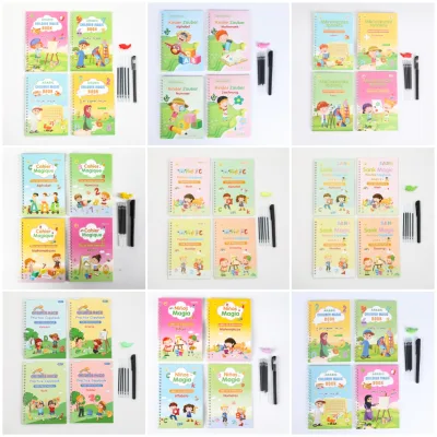 4 PCS/SET English French Arabic Spanish German Russian Sank Magic Books with Pen Reusable Kids Educational Books