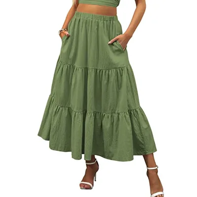 GIMILY OEM&ODM Custom Casual Cotton Maxi Skirt High Waist Lady Pleated Long Maxi Skirt with at a Good Price