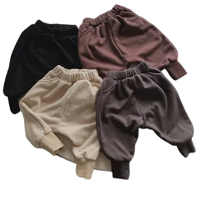 Cotton Terry Harem Pants Casual Style Outer Wear Kids Toddler Velvet Pants Fleece Warm Thick High Quality Baby Long Boy Pants