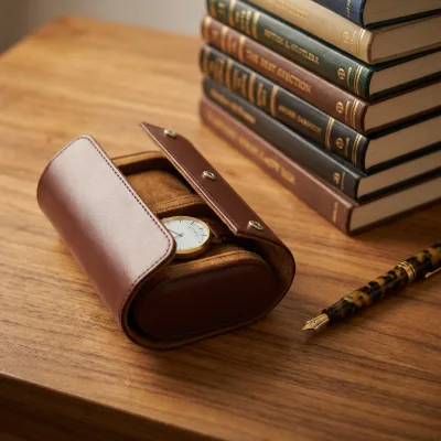 Luxury Custom Logo Brown Leather Watch Case for Men's Timepieces Elegant Packaging for Travel