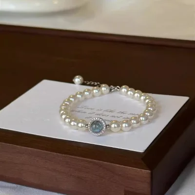Aquamarine Artificial Pearl Beaded Bracelet Female Girlfriend Inlaid Zircon Exquisite Pearl Zircon Bracelet