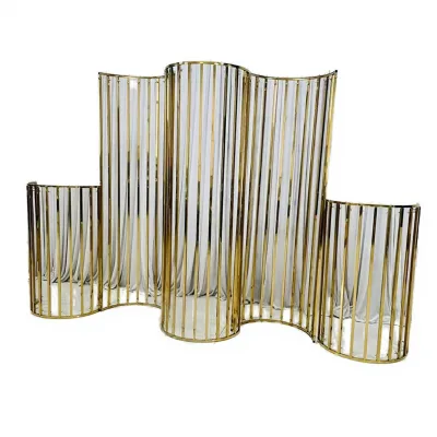 Shiny Gold Metal Stage Background Wedding Wave Metal Frame Flower Stand Backdrop for Event Decoration