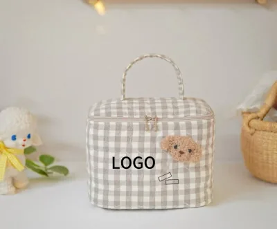 Custom Cute Teddy Bear Checkered Quilted Design Makeup Bag for Travel/ Daily Use