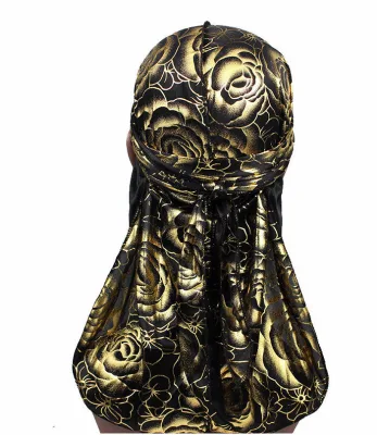 Hot Selling Breathable Multifunctional Satin Doo Rags Flower Rose Design Women/Men's Silk Rose Durags Made Polyester Custom