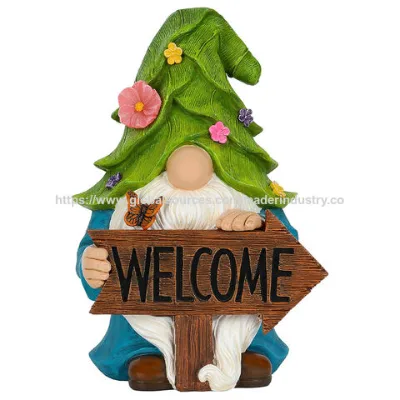 BSCI Factory Garden Gnome Figurine with Welcome Sign Outdoor Lawn Statue