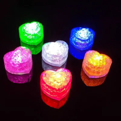 2024 Wholesale Love Heart Luminous Ice Cube Colorful Light up Ice Cube Led Flashing for Party Decoration
