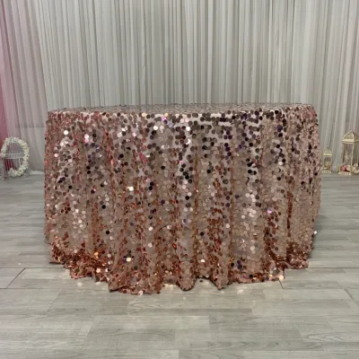 Hot Sell 18mm Sequin Satin/Mesh Table Cloth for Wedding Banquet Decoration