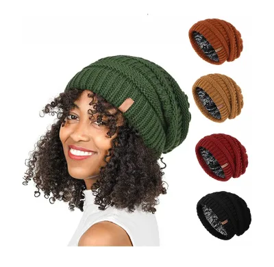2025 New Arrival High Quality Acrylic Satin Lined Warm Beanie Hat With Dot Pattern Designer Beanie for Europe and America