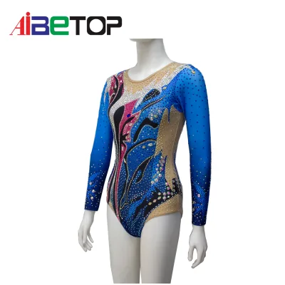 Custom Teens Long Sleeve Leotard Rhythmic Spandex Artist Gymnastics Leotard Girls