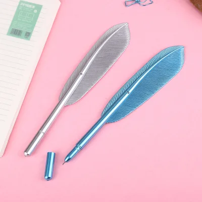 Creative Metal Feather Gel Pen 0.5 Needle Tube Black Christmas Water-based Pen for Students and Office Stationery