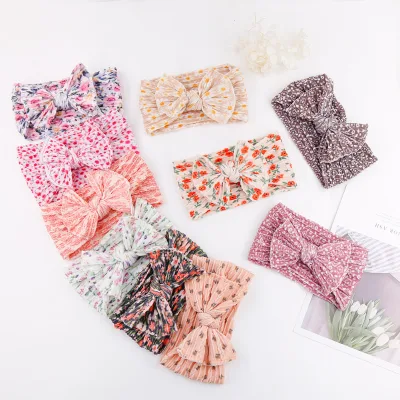 Toddler Floral Cable Knit Headband Baby Top Knot Big Bow Headwrap Oversize Stretchy Baby Girl Turban Infant Ribbed Big Hair Bows