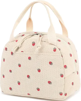 Large Capacity Corduroy Lunch Tote Design Customized Travel Work Picnic Leakproof Insulated Lunch Box