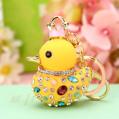 Creative Rhinestone Cute Big Yellow Duck Car Key Chain Women's Bag Pendant Metal Key Chain Ring Festival Gift