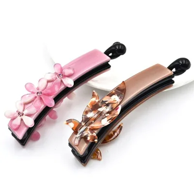 High Quality Flower and Leaf Design Colorful Plastic Banana Hair Clips Acetate Flower Hair Clips for Women Jeweled Hair Clips