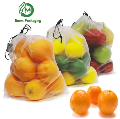 Eco-Friendly Reusable Washable & Durable Mesh Produce Bags Drawstring with Colorful Tare Weight Tags