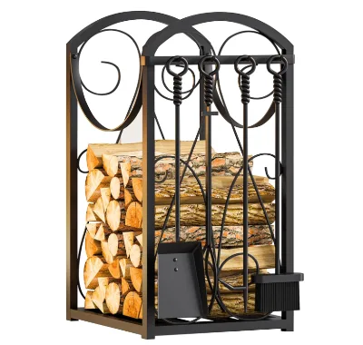 Floor-safe Soft Bristles Hardwood Modern Hand-forged Black Iron Log Holder Screen High-rise Apartment Tiny Hearts