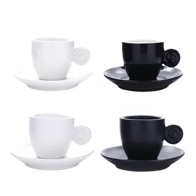Simple Stylish 90cc Small Espresso Shot Cups Saucer Sets Frosted Tasteful Black Colour Glaze Coffee Mug With Plate Kits