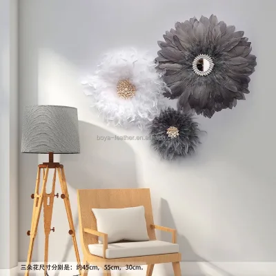 100% Hand-woven Nordic Style Feather Decorations Round Wall Art Decorations With White Shell