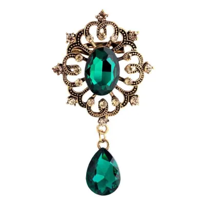 Vintage Gold Plated Metal Brooch Rhinestone Dangle Brooch for Girls