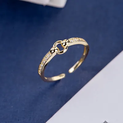 Fashion 14K Gold Plated Circle Link Design Silver Ring Light Luxury Style Romantic Open Adjustable Jewelry for Women Girls