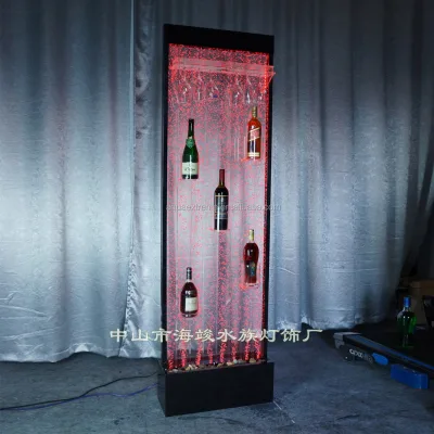 Floor Standing Bubble Panel with Wine Shelf Metal Frame Acrylic Panel with Shelves Led Lighting Changing Different Color Display