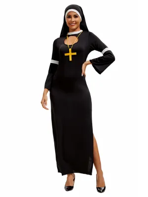 Halloween Nun Uniform Carnival Role-playing with Hat Party Outfit Cosplay Costume for Women