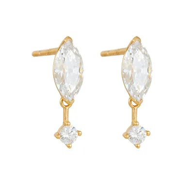 Emotional Factory 925 Sterling Silver 14K Gold Plated Horse-eye Earrings Studselegant Refined Womens Jewelry