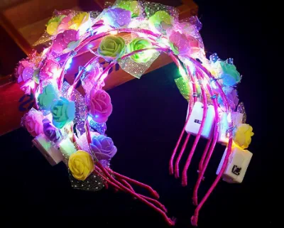 Metal Luminous Cat Ears Rabbit Ears Mickey Led Head Hoop Flower Ring Flash Light Headband