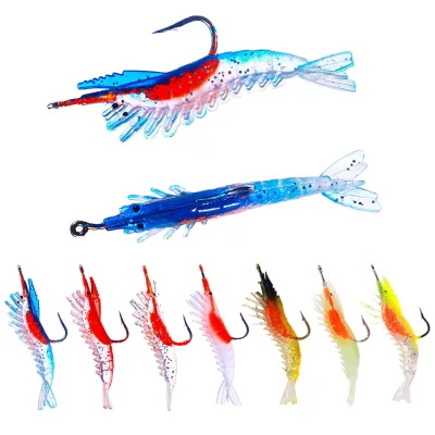 Wholesale SO077 6cm 3g Luminous Shrimp Shape Fishing Lures Soft Plastic Baits with Single Hook for Fly Fishing in Lakes