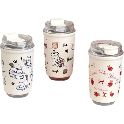 316 Stainless Steel Thermos Cup 350ml Capacity Cute Creative Horizontal Straw Smart Features for Travel Use Universal Design