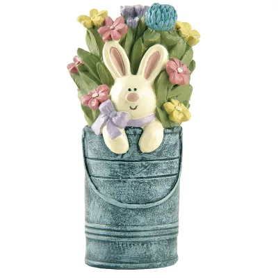 Wholesale New Design Easter Bunny in Tin Can W/Flowers Spring Decoration Easter Cute Bunny Gift for Friends