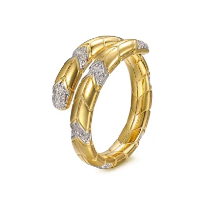 Metal Style 925 Sterling Silver 18K Gold Plated Two Tone Color Zircon Setting Irregular Open Rings Adjustable